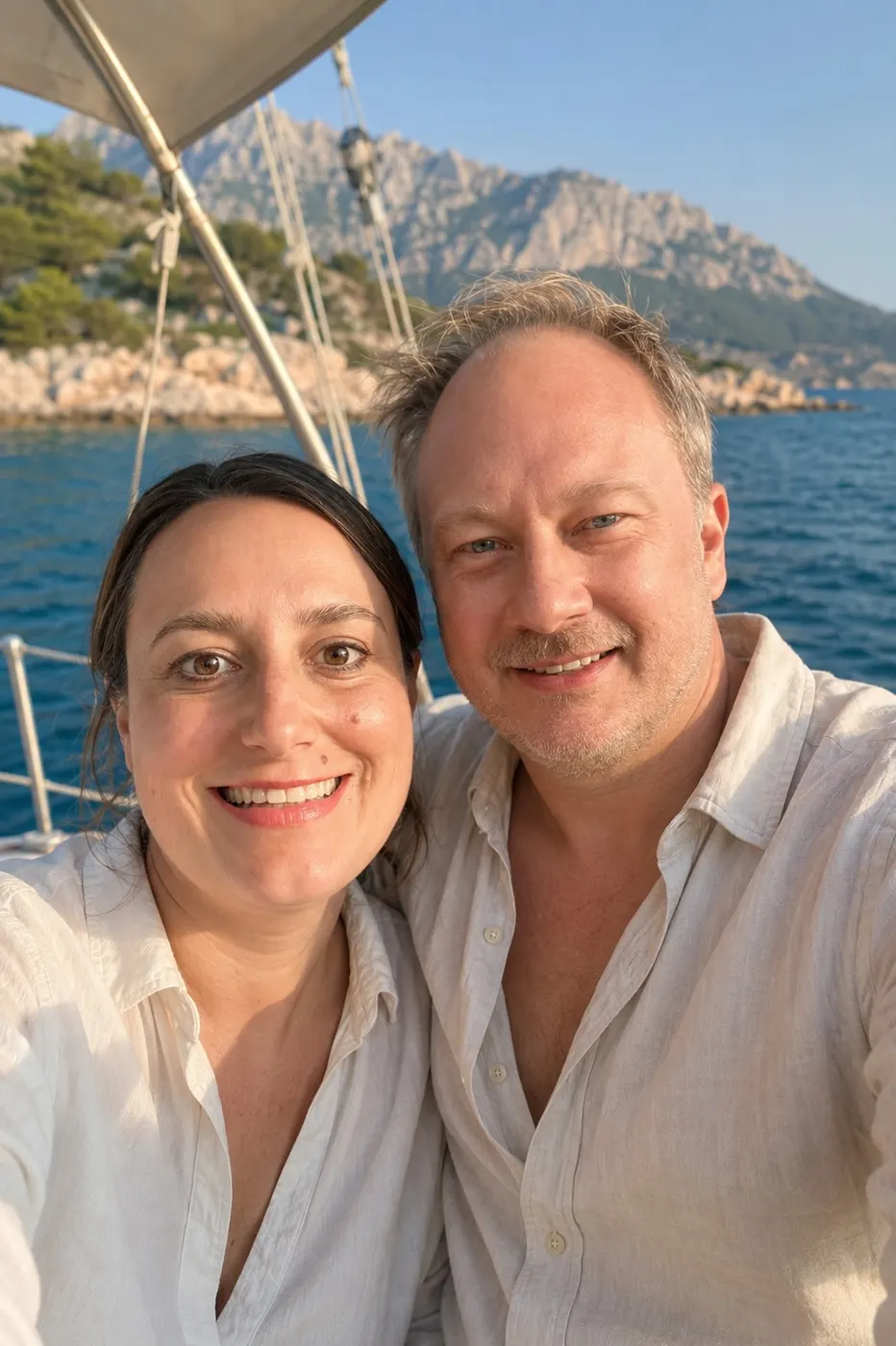 Anita Weber-Suk and Chris Weber-Suk on their sailboat off the Croatian coast
